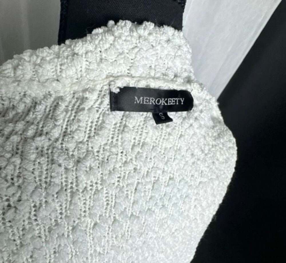 MEROKEETY White Popcorn Knit Mock Neck Tunic Sweater Size S - Picture 6 of 7